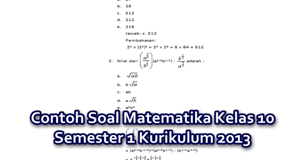 Contoh Soal Matematika Kelas 10 Semester 1 Kurikulum 2013 Berkas
