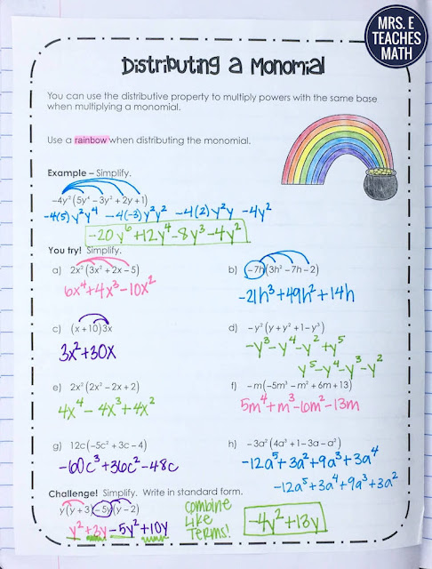 Distributing a Monomial Notes for Algebra 1