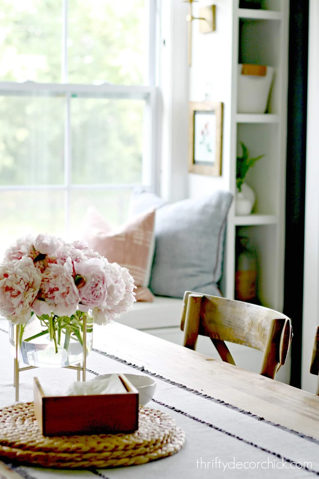 pink peonies glass vase