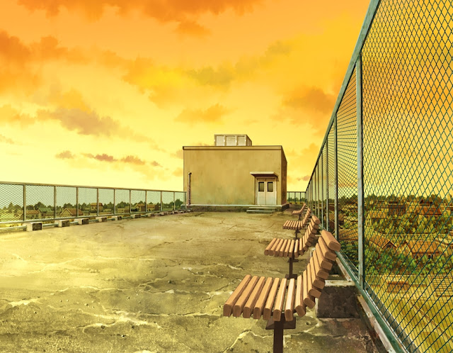 Cute Rooftop (Anime Background) (sunset)