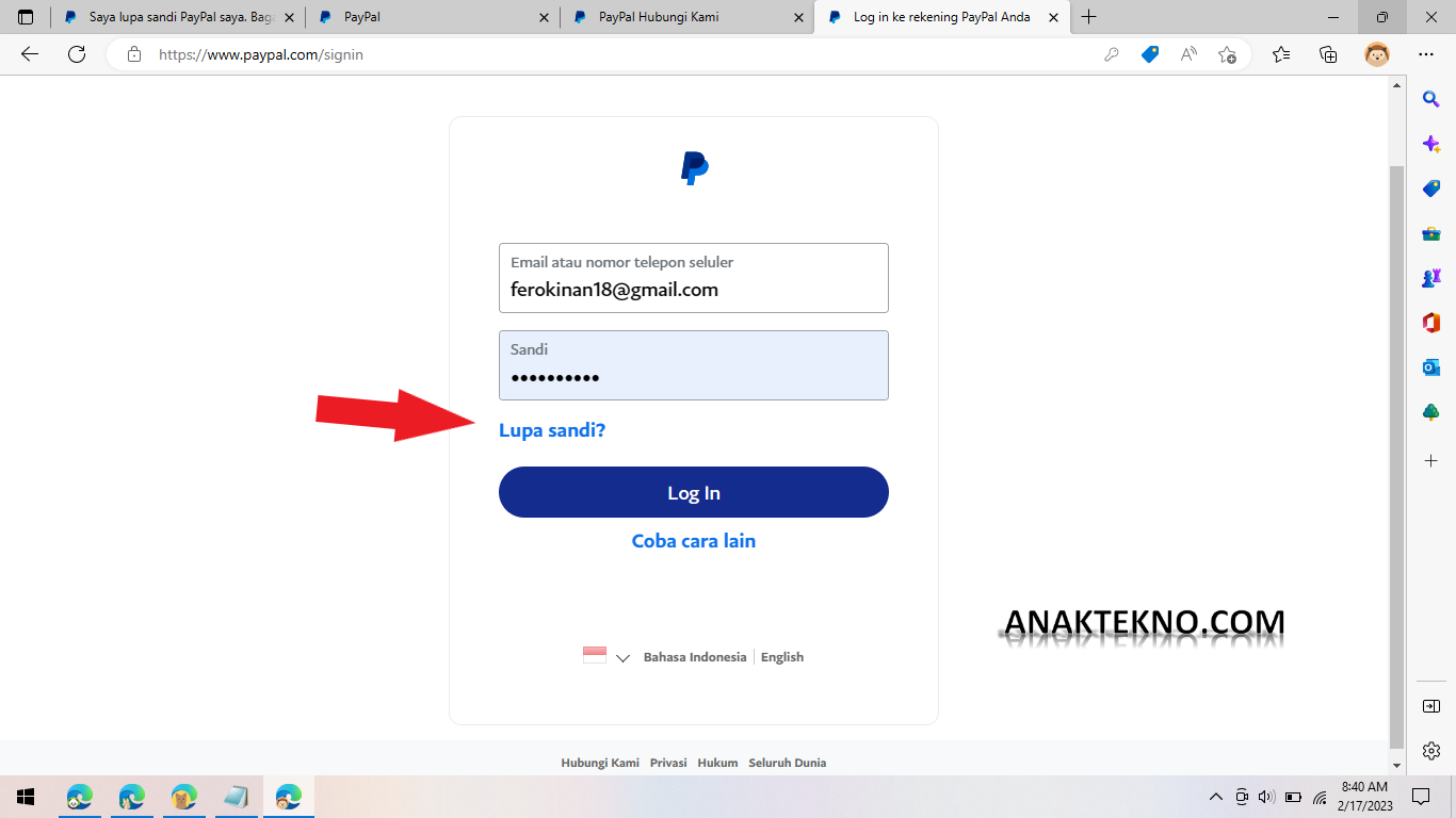 cara mengatasi lupa password Paypal