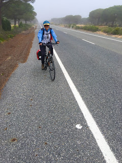 Cyclist on hard shoulder