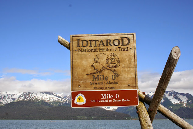 Sign showing Seward,Alaska,'s tie to the Iditarod.