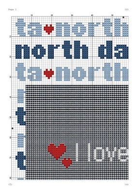 North Dakota map typography cross stitch pattern - Tango Stitch