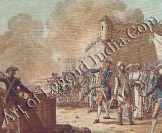 British repulse at Pondicherry, The inevitable clash between the rival French and British trading interests in India began in 1744. The appearance of a British fleet in the Indian Ocean led Joseph Dupleix, Governor of Pondicherry to summon to his aid La Bourdonnais, and Governor of Martinique. They succeeded in capturing Madras from the British in the same year but due to quarrels between the two Frenchmen, no further progress was made. In mid-1748 the British took the offensive, appearing with 13 ships of the line off the Coromandel coast. Their siege of Pondicherry was a dismal failure, marked by singular ineptitude, and was raised only a week before the news of the Peace of Aix-la-Chapelle reached the subcontinent. Through this Madras was ceded back to the English in return for Louisborg in New France. 