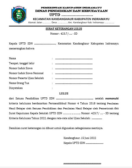 Format Surat Keterangan Kelulusan