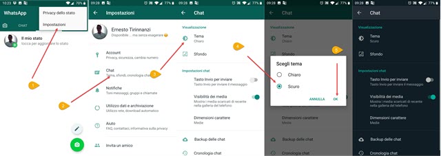 tema scuro nelle chat di WhatsApp