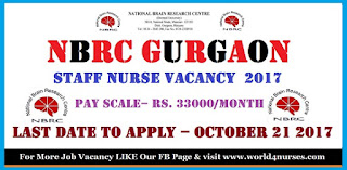 NBRC Gurgaon Staff Nurse Vacancy October 2017