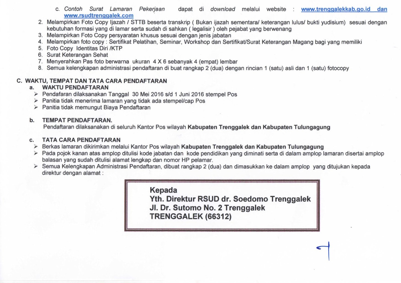 Info Lowongan Kerja Non PNS di RSUD dr. Soedomo Trenggalek 