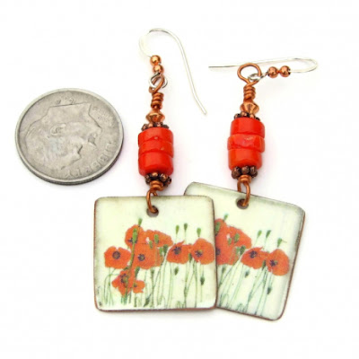 vintage look red poppies handmade earrings gift for her