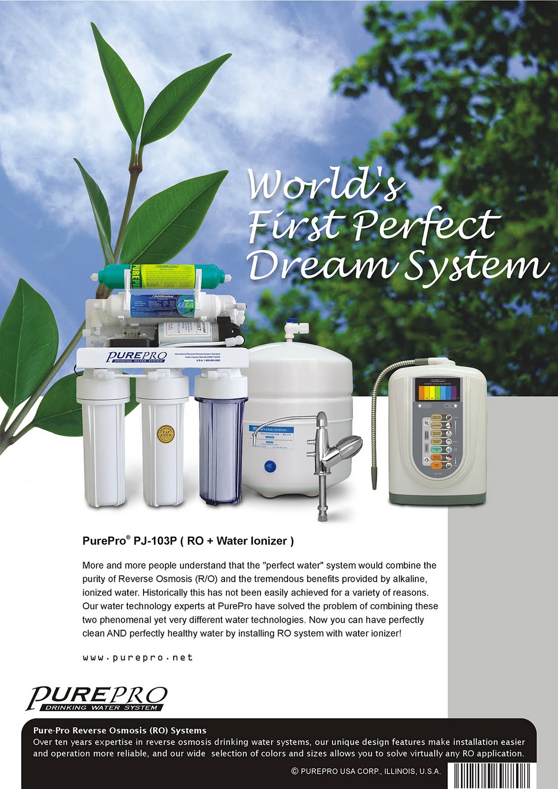 PurePro Perfect Water PJ-103P Reverse Osmosis + Water Ionizer Water Filtration System