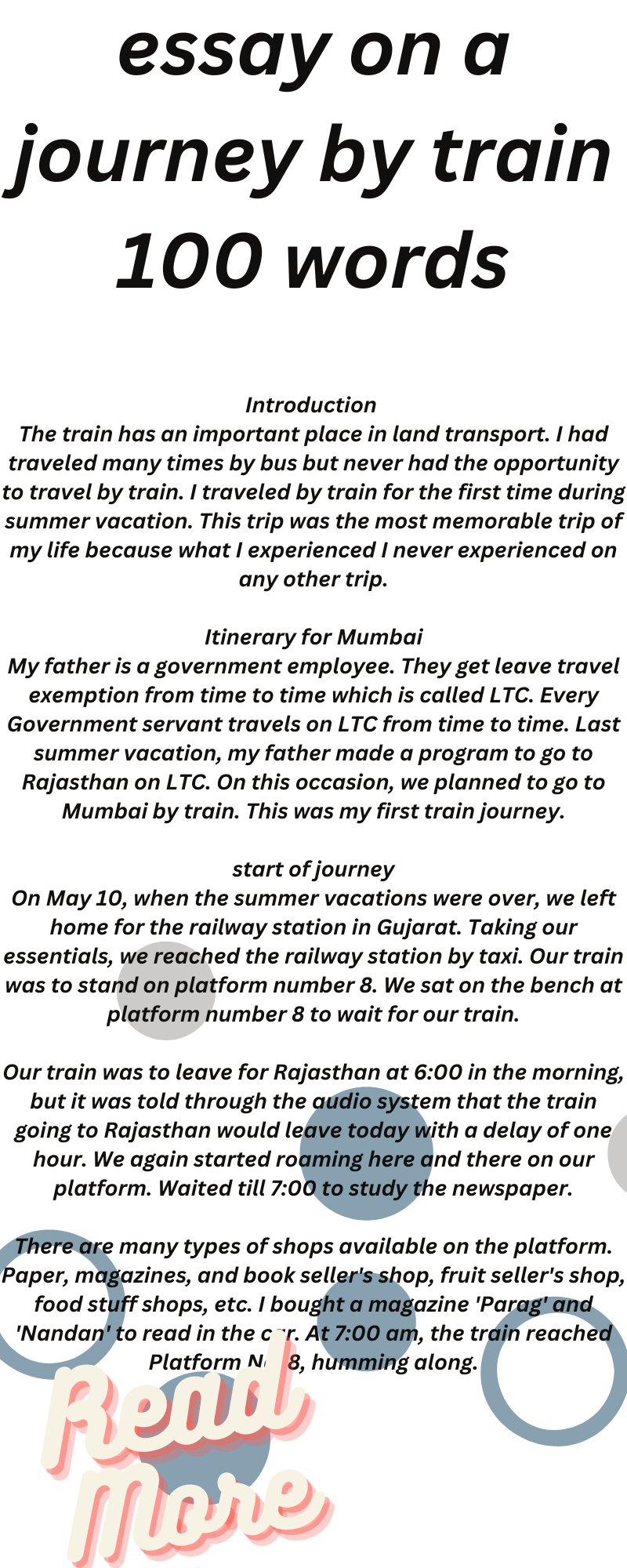 essay on a journey by train 100 words