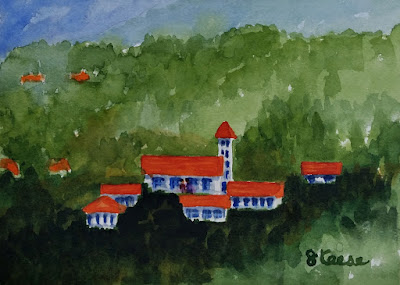 Watercolor - John Keese - Buildings on a Hillside