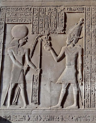 Kom Ombo relief depicting Ptolemy VIII receiving the sed symbol from Horus