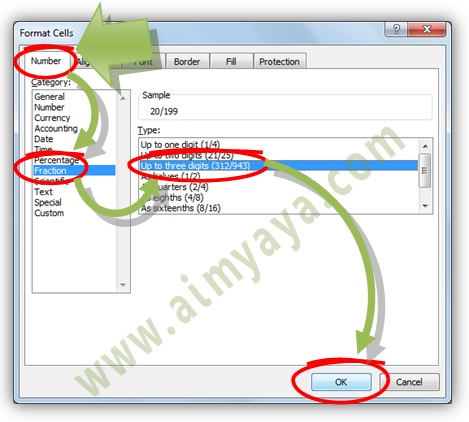 Bilangan cuilan secara default ditampilkan dalam bentuk desimal atau angka dibelakang kom Cara Membuat Format Pecahan di Ms Excel