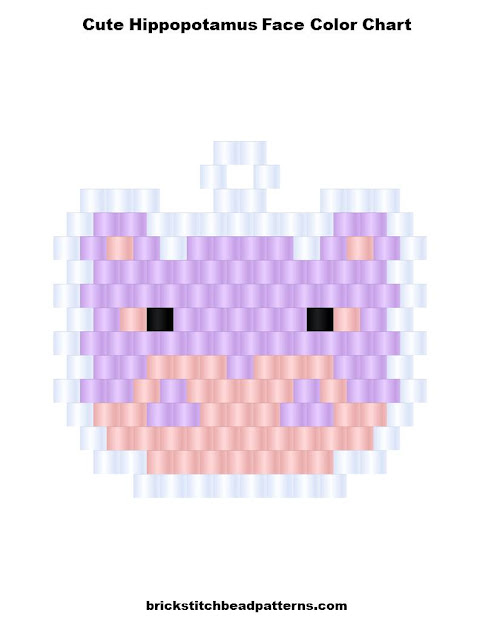 Free Cute Hippopotamus Face Earring Brick Stitch Seed Bead Pattern Color Chart