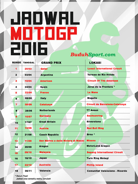 Jadwal Laga MOTO GP 2016