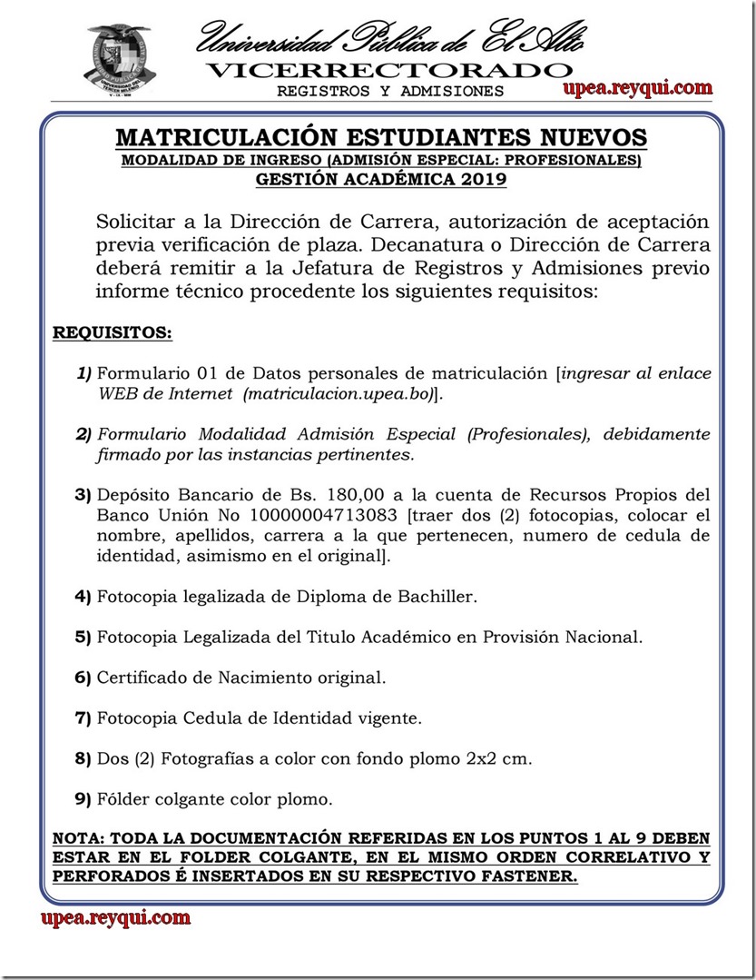 Matriculación UPEA 2019