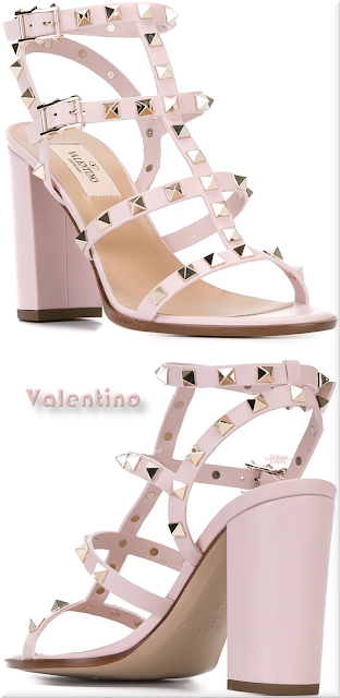 ♦Valentino Garavani pink Rockstud block heel sandal #valentino #shoes #pink #pantone #brilliantluxury