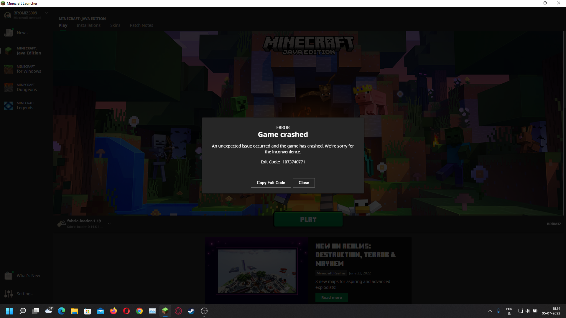 minecraft crashing with OBS