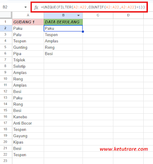 Mencari Data Berulang (Duplikat Data) Menggunakan Rumus di Google Sheets