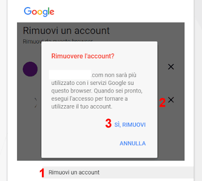 Eliminare accesso account google dal pc