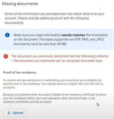 singapore tax info missing document type error