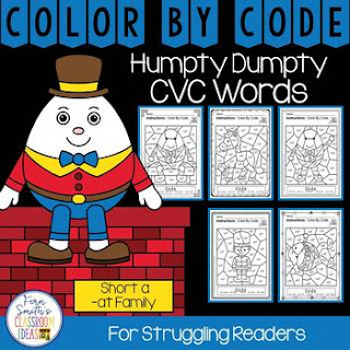 CVC Words -at Family Short a Color By Codes For Struggling Readers
