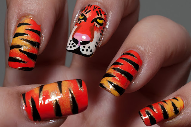 Orange Tiger nail art