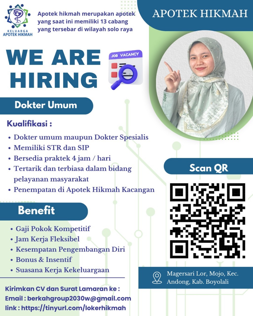 Loker Frontliner, Supervisi Apotek, Dokter Umum Solo Raya di Apotek Hikmah