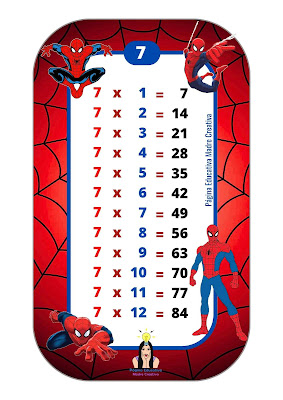 Tabla de Multiplicar del 7 Siete para imprimir del Hombre Araña Spider Man