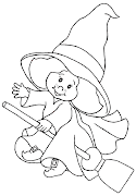 Imprime gratis dibujo brujita de halloween para colorear infantil para niños (dibujos halloween brujas )