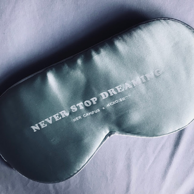 Never stop dreaming sleep mask from Her Campus made from 100% silk