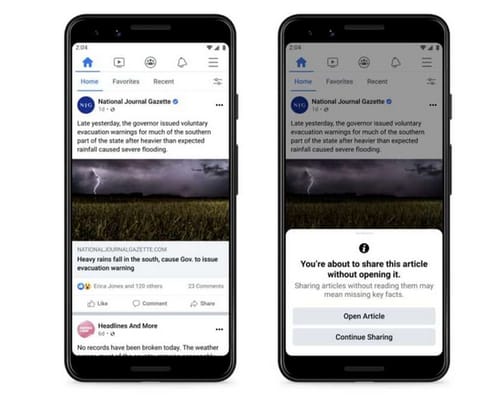 Facebook recommends reading the articles before sharing them