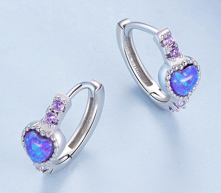 夢幻紫藍人造愛心蛋白石 925純銀耳環