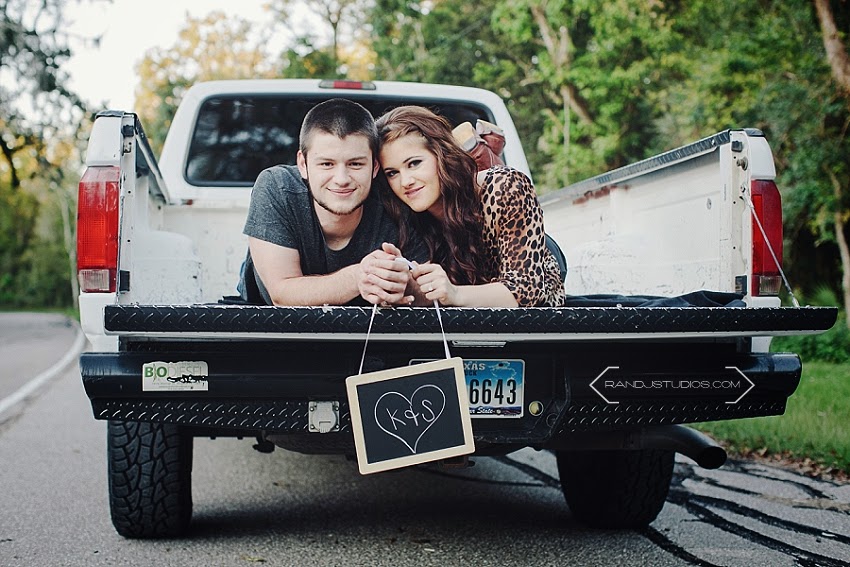 engagement photos with pickup truck