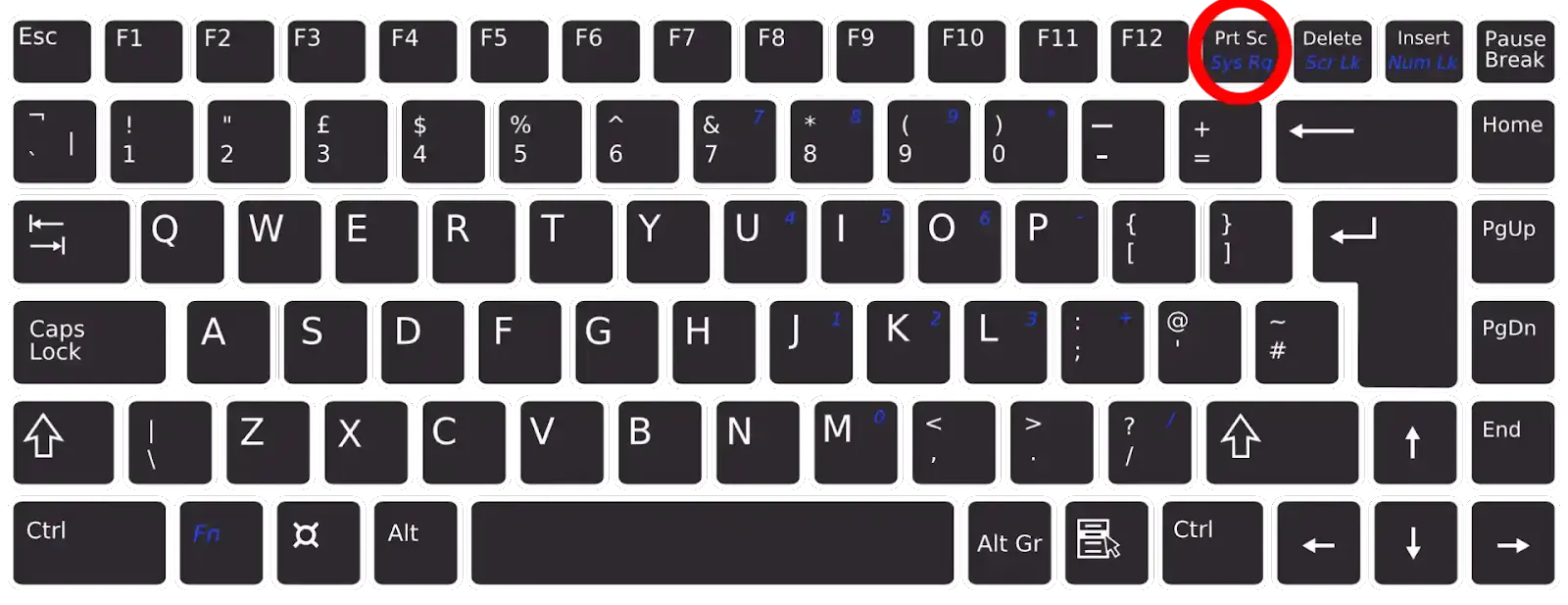 Illustration of the print screen key on windows keyboard