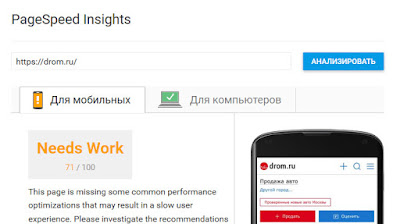 Скорость загрузки сайта drom.ru