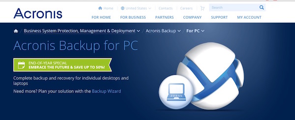 Acronis Backup for PC backup