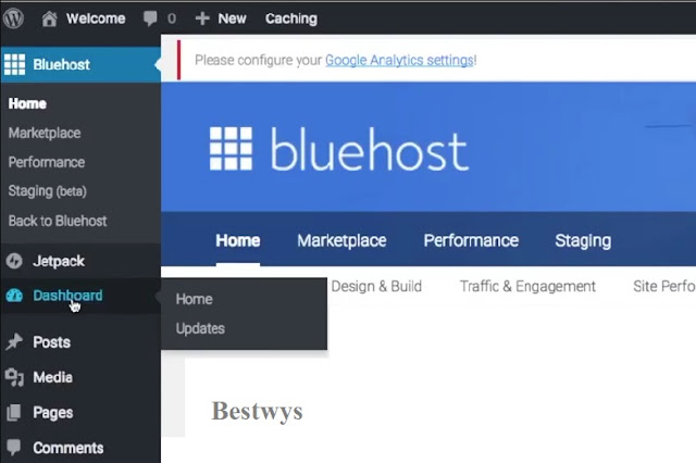 WordPress Dashboard on Bluehost