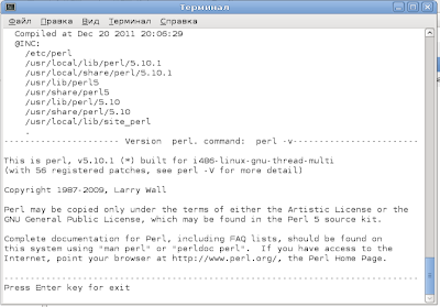 Вывод скрипта для определения версии Perl в терминал 