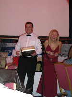 Guy Adams and Sarah Pinborough raffle off one of my corsets that I had donated