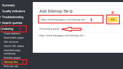 Contoh gambar ilustrasi submit sitemap di yandex webmaster tools