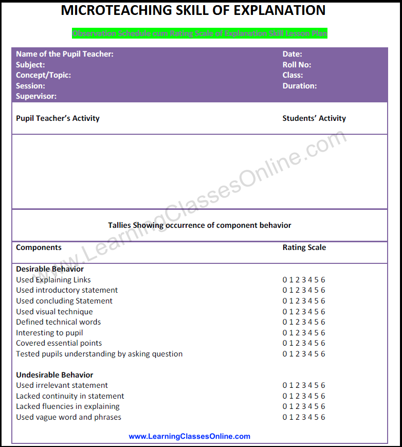 how to make microteaching lesson plan on explanation skill, download micro teaching lesson plan on explanation skill, how to make lesson plan on explanation skills, components of explanation skill