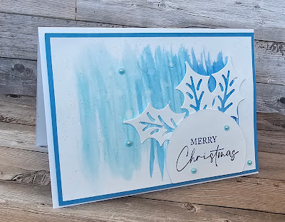 Christmas classics stampin up watercolour wash background blue Christmas card