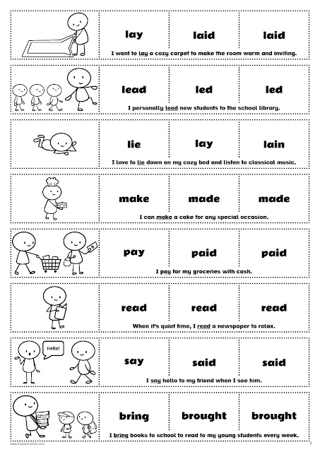 Irregular verbs table - printable illustrated charts