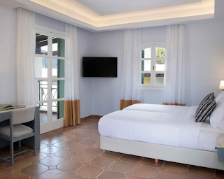 The luminous space of an Evia hotel suite