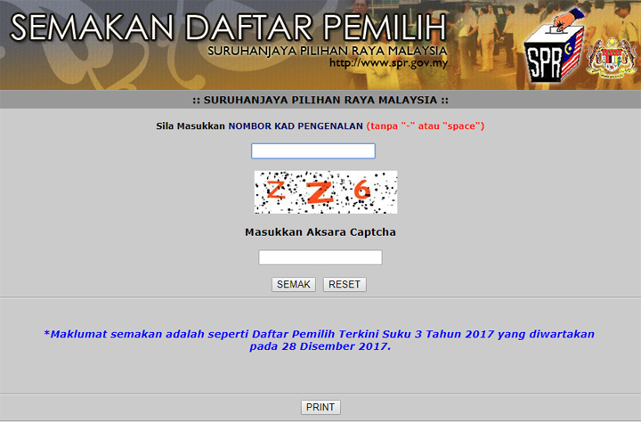 Semakan Online Daftar Pemilih Pilihanraya Terkini