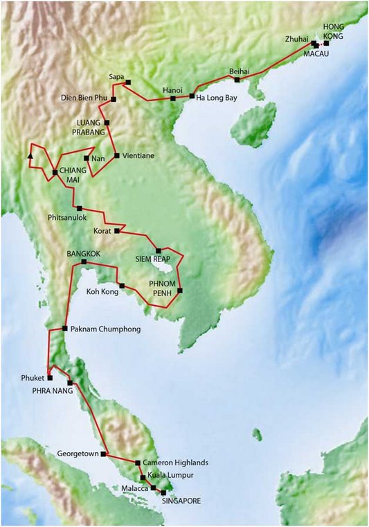 map of south asia. A ninety mile drive from south