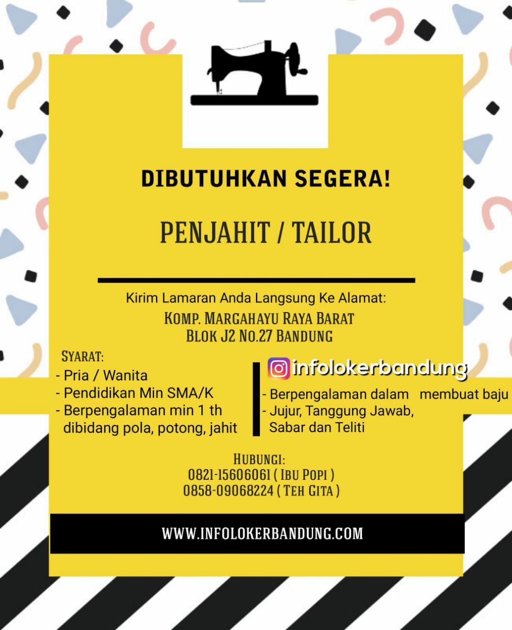 Lowongan Kerja Penjahit ( Tailor ) Perusahaan Konveksi Bandung Juli 2018